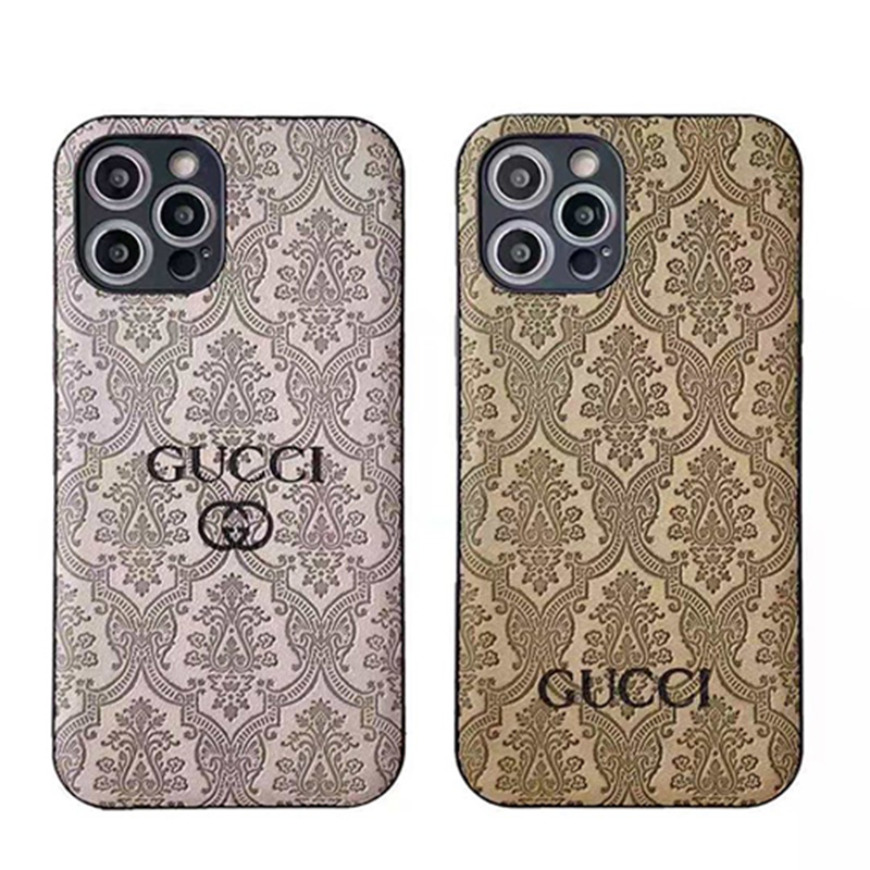 Gucci 革製 花柄刻印　シンプル　アイフォン13/12s/12/se2 交換用ケース