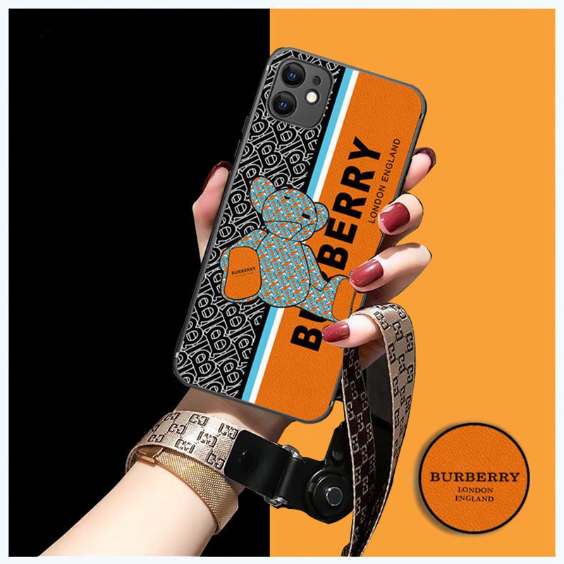 バーバリーiphone14pro max/14plusケース個性burberryモノグラム熊ブランド ストラップ男女