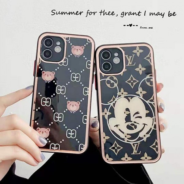 LV &Disneyコラボiphone 13/13 mini/13 pro maxケース 鏡面ガラス GUCCI ジャケット型シリコン製アイフォン12/12 pro max/11/se2カバー可愛いヴィトンハイブランド激安ケースIPHONE X/XS/XR/8/7カバー防塵 レディース高品質