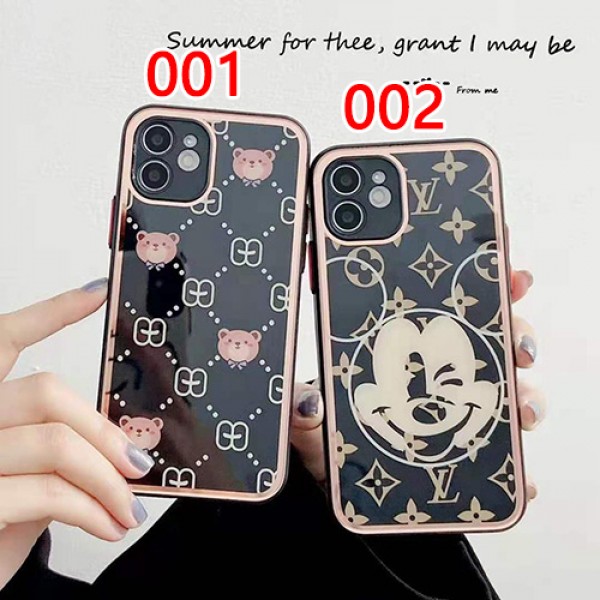 LV &Disneyコラボiphone 13/13 mini/13 pro maxケース 鏡面ガラス GUCCI ジャケット型シリコン製アイフォン12/12 pro max/11/se2カバー可愛いヴィトンハイブランド激安ケースIPHONE X/XS/XR/8/7カバー防塵 レディース高品質