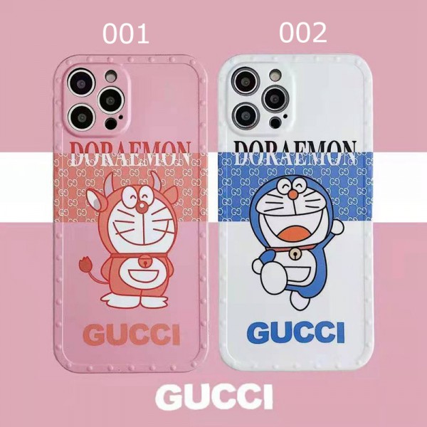 Gucci x Doraemon iphone12 mini/12 pro maxケースハイブランドiphone se2/12/13 pro maxカバー 革製ストラップ付芸能人愛用可愛い アイフォン