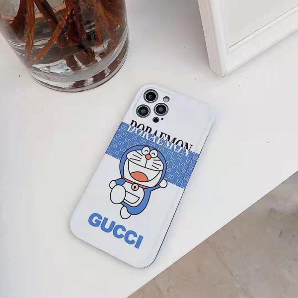 Gucci x Doraemon iphone12 mini/12 pro maxケースハイブランドiphone se2/12/13 pro maxカバー 革製ストラップ付芸能人愛用可愛い アイフォン