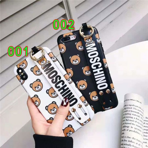 moschino iPhone xr/xs max/xsケース モスキーノ iphone x/8/7/se2 スマホiphone 12 2020ケース ブランド ジャケット 熊絵柄 ハンドベルト付き