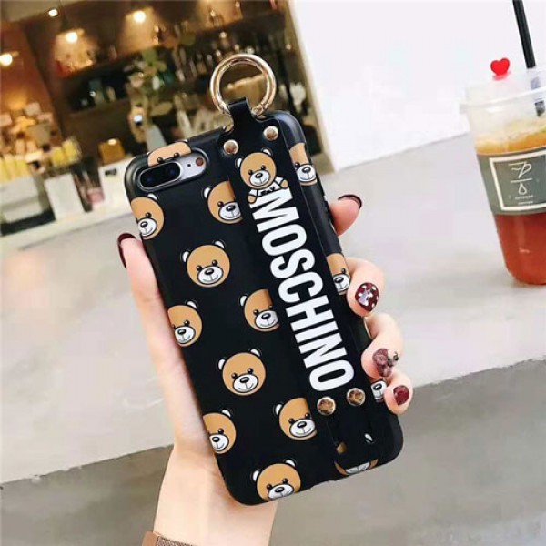 moschino iPhone xr/xs max/xsケース モスキーノ iphone x/8/7/se2 スマホiphone 12 2020ケース ブランド ジャケット 熊絵柄 ハンドベルト付き