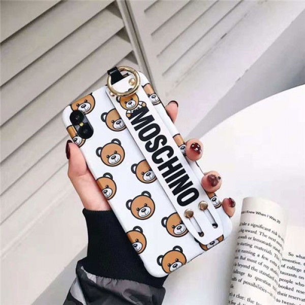 moschino iPhone xr/xs max/xsケース モスキーノ iphone x/8/7/se2 スマホiphone 12 2020ケース ブランド ジャケット 熊絵柄 ハンドベルト付き