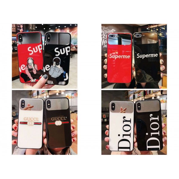 gucci supreme iphone xr/xs maxケースディオール iphone xs/xカバー個性ブランドdiorアイフォン 12pro max/8/7 plusケースガラス表面ミラー付き