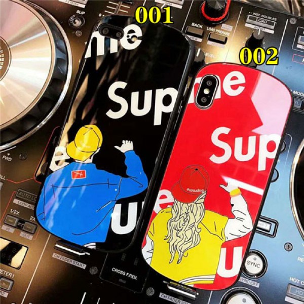 supreme シュプリーム iphone xr/xs maxケース 潮流ガラス表面iphone x/se2/8 plusスマホケース 曲だったiphone 7/6s plusカバーファッションオシャレ