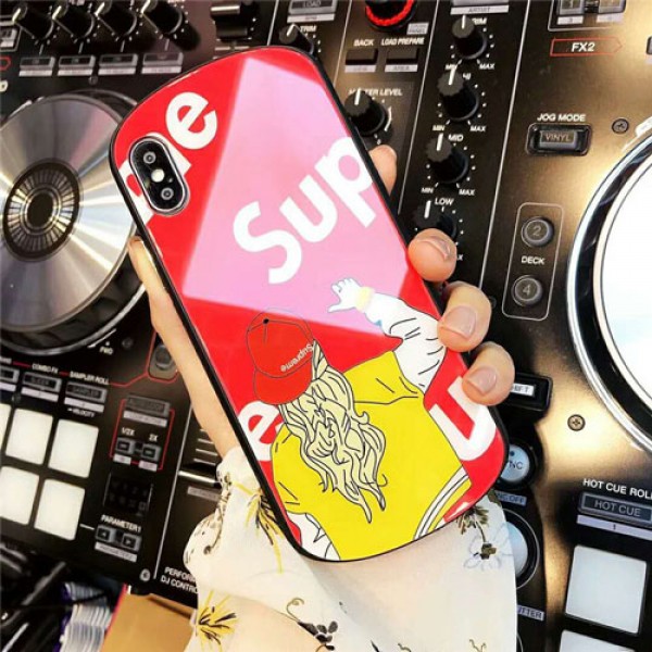 supreme シュプリーム iphone xr/xs maxケース 潮流ガラス表面iphone x/se2/8 plusスマホケース 曲だったiphone 7/6s plusカバーファッションオシャレ