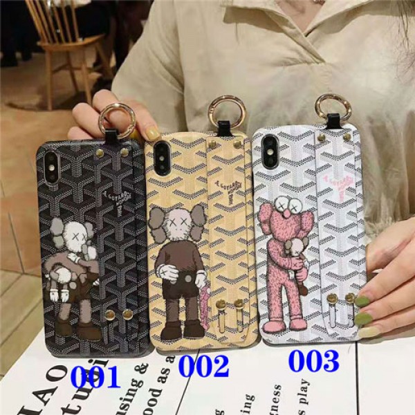 ゴヤール KAWS iphone xr/xs maxケース個性キャラクター付き iphone x/xi/11 maxケースブランド アイフォンse2/8/7 plusケース ハンドベルト付き 大人気 オシャレ