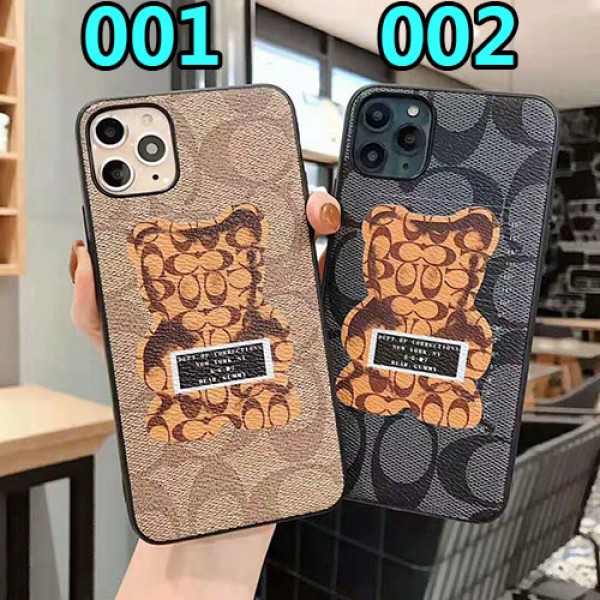 コーチ coach iphone12/12pro maxケースブランド iphone xr/xs maxケース可愛いクマ付きアイフォンx/8/se2/7 plusケースお洒落ペアお揃い 人気