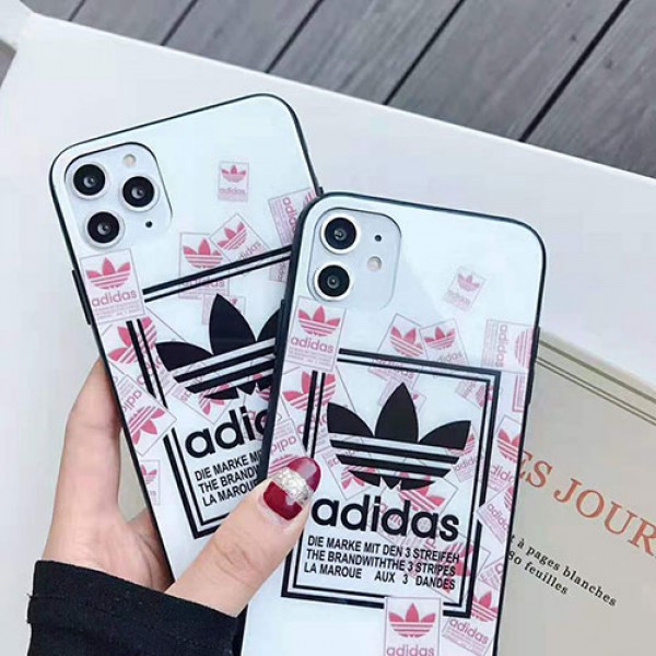 adidas アディダス iphone12/12pro/12pro max/se2ケースブランドアディダス iphone xr/xs/xs max/11proケースお洒落スポーツ風 アイフォン x/8/7 plusケースガラス表面 ファッション