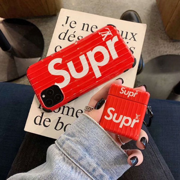 ブランドsupreme+lvコラボエアーポッズ 1/2プロ収納ケース iphone 11/11 pro xs/xr/xs max 8/se2 Air pods proケース保護 防塵アイフォン11/11 proケース保護 軽量 Air pods proケース 防塵 落下防止