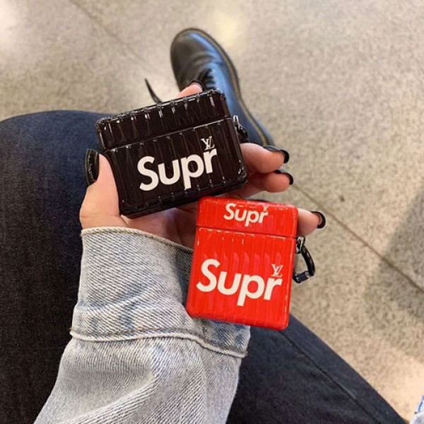 ブランドsupreme+lvコラボエアーポッズ 1/2プロ収納ケース iphone 11/11 pro xs/xr/xs max 8/se2 Air pods proケース保護 防塵アイフォン11/11 proケース保護 軽量 Air pods proケース 防塵 落下防止