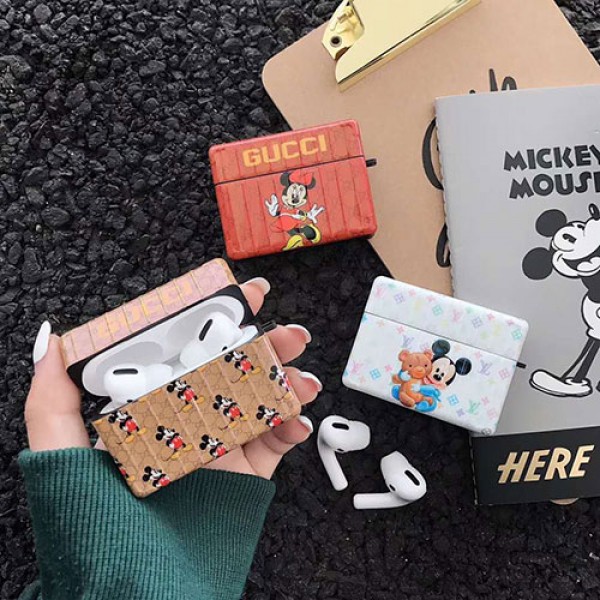 Lv/Gucci disneyディズニーコラボ  ブランドエアーポッズ プロ収納ケースAirpods pro3ケース メンズ レディースAir pods 3/2/1ケースブランド Air pods proケース 防塵 落下防止