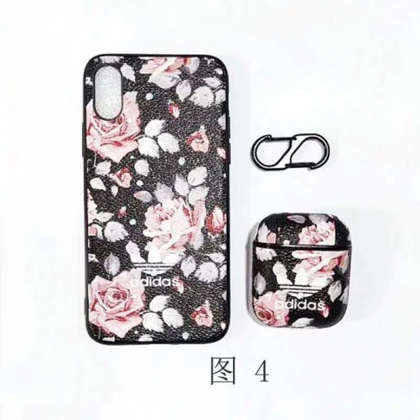 ADIDAS ブランド iphone13/12/12 mini/12 pro/12 pro maxケース 花柄 ジャケット型 AirPods 1/2/Proケース アディダス iPhone 11/11 pro/11 pro maxケース カラビナ付き ビジネス ストラップ付き シンプル ペアお揃い アイフォンx/xs/xr/8 plus/7ケース おまけつき レディース