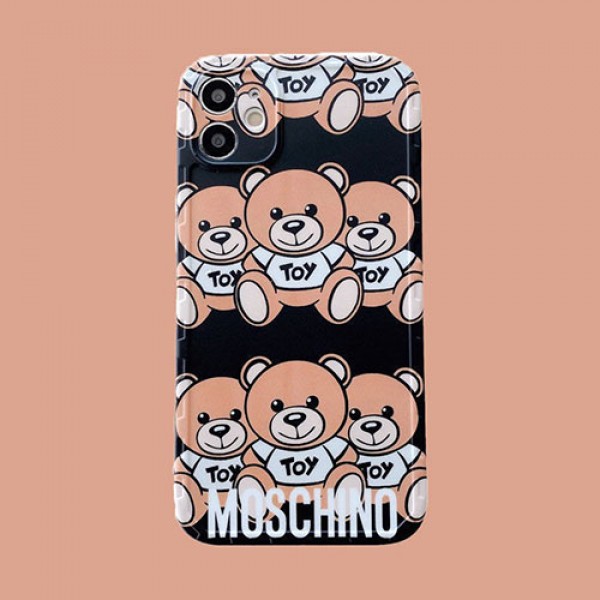 Moschino ペアお揃い アイフォン12mini/12 pro maxケース男女兼用人気ブランド レディース アイフォiphone12/xs/11/8 plusケース おまけつきiphone 12ケース ファッション