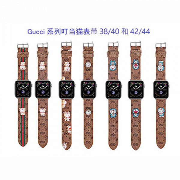 グッチ ドラえもんコラボ Apple Watch 6/5/4/3ベルト可愛いモノグラム交換用watchバンドアップルウォッチ6/SeGucci＆ Doraemonバンド 革製Apple Watch 6/5/4/3ブランドバンド漫画のキャラクター芸能人愛用 メンズ レディーズ