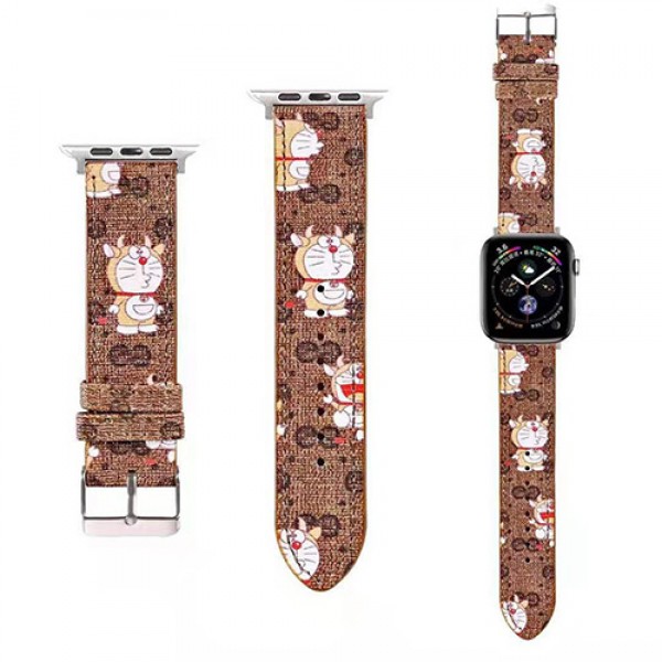 グッチ ドラえもんコラボ Apple Watch 6/5/4/3ベルト可愛いモノグラム交換用watchバンドアップルウォッチ6/SeGucci＆ Doraemonバンド 革製Apple Watch 6/5/4/3ブランドバンド漫画のキャラクター芸能人愛用 メンズ レディーズ