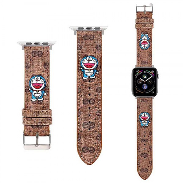 グッチ ドラえもんコラボ Apple Watch 6/5/4/3ベルト可愛いモノグラム交換用watchバンドアップルウォッチ6/SeGucci＆ Doraemonバンド 革製Apple Watch 6/5/4/3ブランドバンド漫画のキャラクター芸能人愛用 メンズ レディーズ