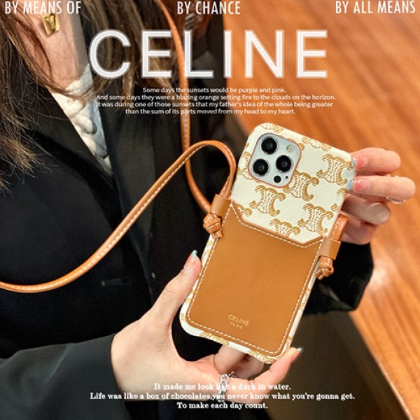 セリーヌ celine iPhone13/13pro/12/12pro maxケース 斜めがけ 背面収納カード入れレディースブラント CELINE iPhone13mini/12Proカバー 女性向け 