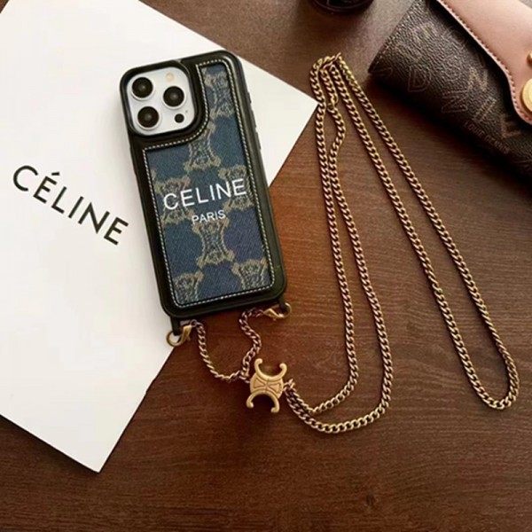 CELINE セリーヌブランドiphone 14 plus 15 pro maxケースiphone 15/14 pro/15 pro max xs/8/7 plusカバー ストラップ付 カード入れiphone 14 15 plusケースカバースタンド付きセレブ愛用全機種対応ハイブランドケース パロディ