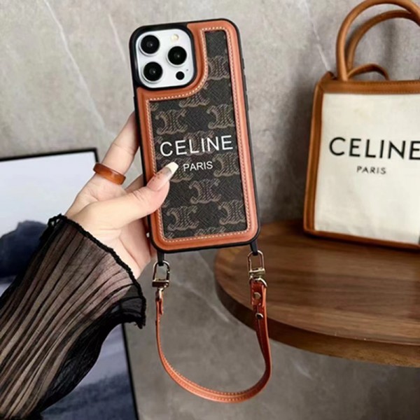 CELINE セリーヌブランドiphone 14 plus 15 pro maxケースiphone 15/14 pro/15 pro max xs/8/7 plusカバー ストラップ付 カード入れiphone 14 15 plusケースカバースタンド付きセレブ愛用全機種対応ハイブランドケース パロディ