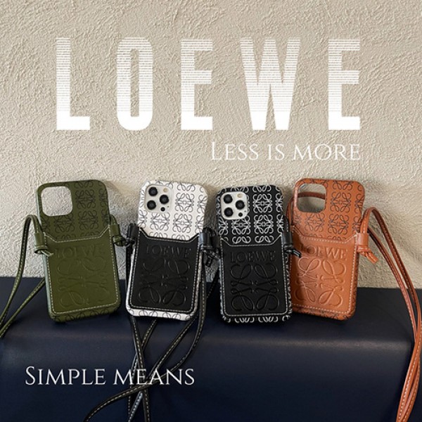 LOEWE/ロエベブランドiphone13/13mini/13promaxケース潮流カード収納可アイフォン12/ 12mini/12 pro maxカバー革製ストラップ付き落下保護IPHONE11/11PROMAX/se2ケース防塵オシャレ耐衝撃 カバーiphone X/XR/8/7スマホケース シンプル風モノグラム芸能人愛用レデイーズ向け