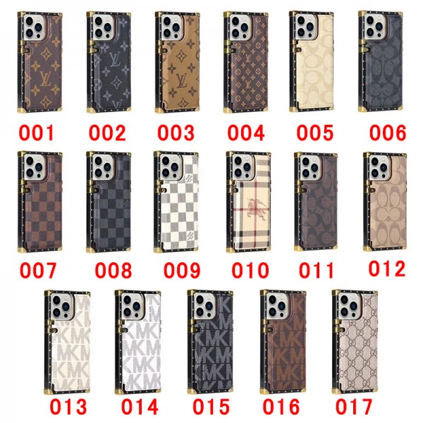 ブランドトランク型 lv burberry gucci mkiphone 15 plus 14 pro maxケースコーチ coach iphone 14/14 pro/14 pro max xs/8/7 plusカバー ストラップ付 カード入れiphone 14plusケースカバースタンド付きセレブ愛用全機種対応ハイブランドケース パロディ