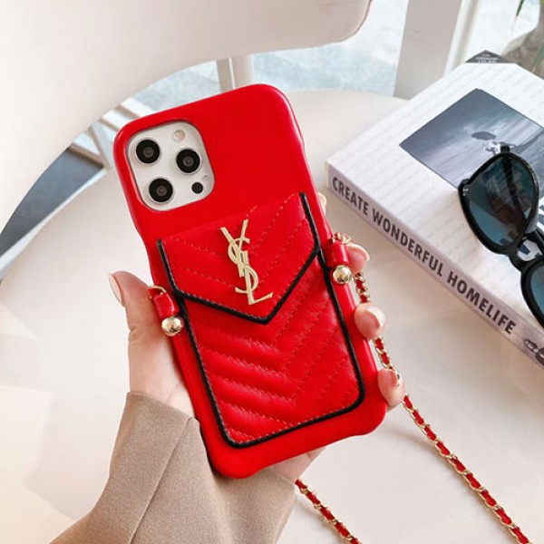 YSL/イブサンローランブランドiphone14/14 pro max 13mini/13promaxケース女性向けバック型アイフォン14/12mini/12Promax保護カバー交換用ショルダーiPhone 11/11Pro/X/SE2スマホケース収納可チエーン付き落下保護iphone8/7ケース 韓国風アイドル愛用携帯便利