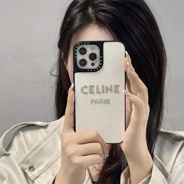 CELINE セリーヌiphone 15/14 pro/15 pro max xs/8/7 plusカバー ストラップ付 カード入れiphone 14 15 plusケースカバースタンド付きセレブ愛用全機種対応ハイブランドケース パロディiphone14/13 pro max スマホケース コピー