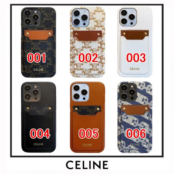 CELINE セリーヌiphone 15/14 pro/15 pro max xs/8/7 plusカバー ストラップ付 カード入れiphone 14 15 plusケースカバースタンド付きセレブ愛用全機種対応ハイブランドケース パロディiphone14/13 pro max スマホケース コピー