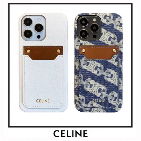 CELINE セリーヌiphone 15/14 pro/15 pro max xs/8/7 plusカバー ストラップ付 カード入れiphone 14 15 plusケースカバースタンド付きセレブ愛用全機種対応ハイブランドケース パロディiphone14/13 pro max スマホケース コピー