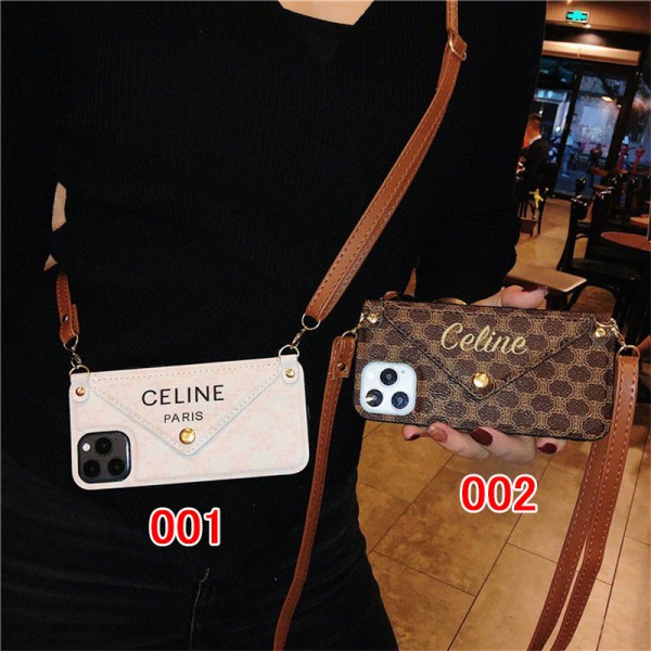 CELINE セリーヌブランドiphone 16 14 plus 15 pro maxケースiphone 16/14 pro/15 pro max xs/8/7 plusカバー ストラップ付 カード入れiphone 14 15 16 plusケースカバースタンド付きセレブ愛用全機種対応ハイブランドケース パロディ