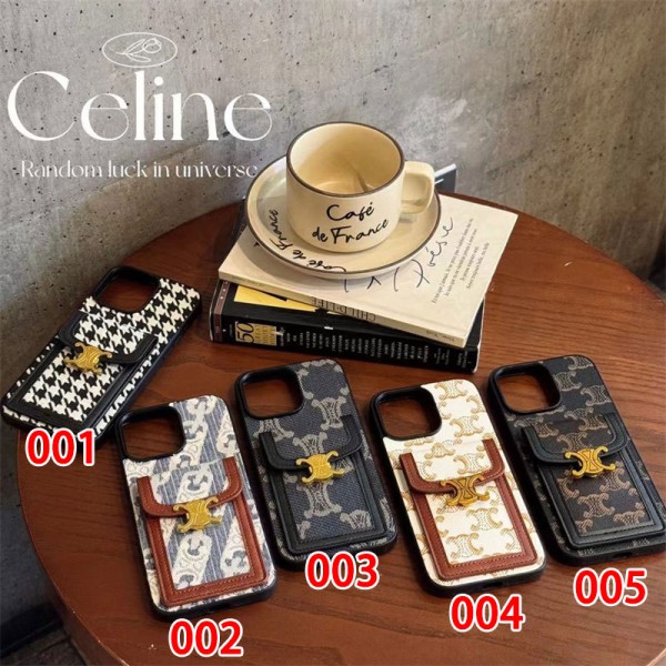 CELINE セリーヌブランドiphone 16 17 pro 15 plus 16 pro maxケースiphone 17Pro/16/14 pro/15 pro max 16 plus カバー ストラップ付 カード入れセレブ愛用全機種対応ハイブランドケース パロディiphone17 air 16 15 14/13 pro max スマホケース コピー