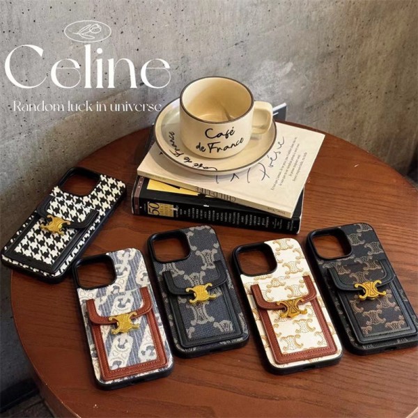 CELINE セリーヌブランドiphone 16 17 pro 15 plus 16 pro maxケースiphone 17Pro/16/14 pro/15 pro max 16 plus カバー ストラップ付 カード入れセレブ愛用全機種対応ハイブランドケース パロディiphone17 air 16 15 14/13 pro max スマホケース コピー