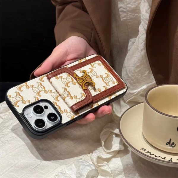 CELINE セリーヌブランドiphone 16 17 pro 15 plus 16 pro maxケースiphone 17Pro/16/14 pro/15 pro max 16 plus カバー ストラップ付 カード入れセレブ愛用全機種対応ハイブランドケース パロディiphone17 air 16 15 14/13 pro max スマホケース コピー