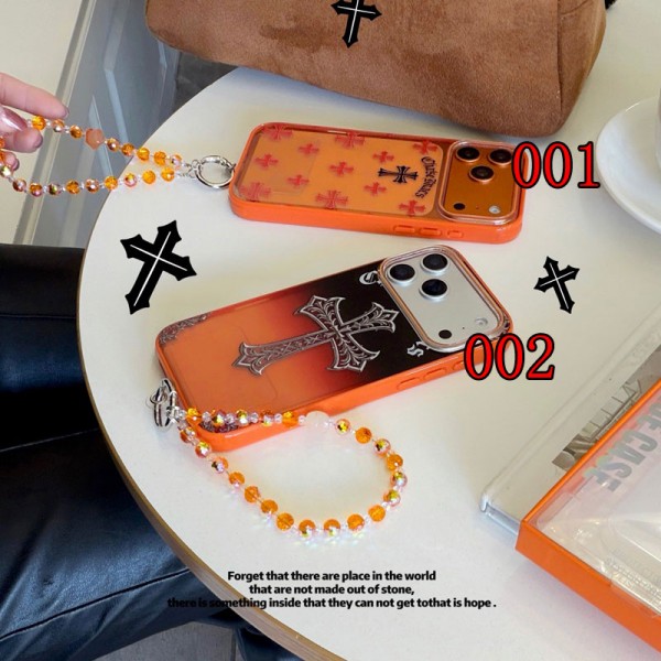 クロムハーツ Chrome Hearts iphone 17Pro/16/14 pro/15 pro max 16 plus カバー ストラップ付 カード入れiphone16 17 pro air 14 15 16 plusケースカバースタンド付きセレブ愛用全機種対応ハイブランドケース パロディiphone17 air 16 15 14/13 pro max スマホケース コピー