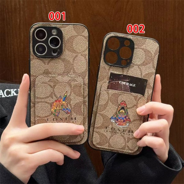 Coach コーチハイブランド アイフォン16 plus15 14+ 16 17pro max カバーレディースメンズ激安iphone 17Pro/16/14 pro/15 pro max 16 plus カバー ストラップ付 カード入れセレブ愛用全機種対応ハイブランドケース パロディiphone17 air 16 15 14/13 pro max スマホケース コピー