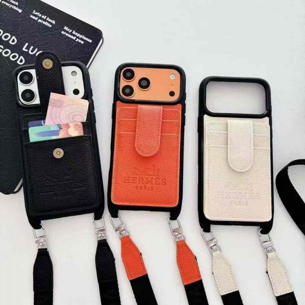 Hermes エルメスiphone 17Pro/16/14 pro/15 pro max 16 plus カバー ストラップ付 カード入れiphone16 17 pro air 14 15 16 plusケースカバースタンド付きセレブ愛用全機種対応ハイブランドケース パロディiphone17 air 16 15 14/13 pro max スマホケース コピー
