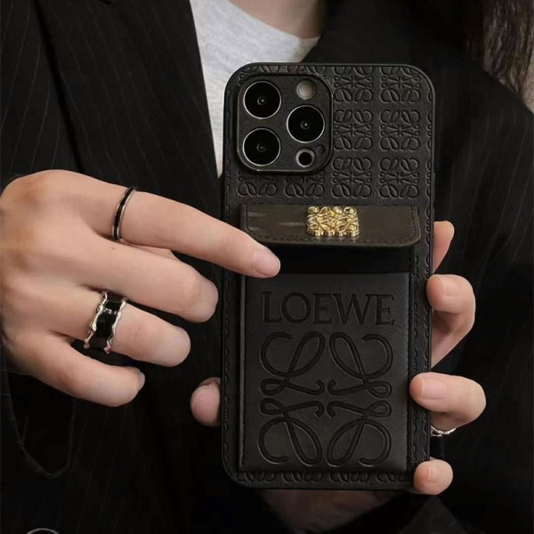 LOEWE ロエベiphone 17Pro/16/14 pro/15 pro max 16 plus カバー ストラップ付 カード入れiphone16 17 pro air 14 15 16 plusケースカバースタンド付きセレブ愛用全機種対応ハイブランドケース パロディiphone17 air 16 15 14/13 pro max スマホケース コピー