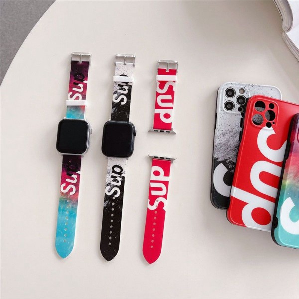 スポーツバンド Supreme Apple Watch ultraapple watch6/7/5/4/3/2/1 se/se2 バンド 高級ブランド レディース シュプリーム  Apple Watch8/7/6バンド  かわいいアップルウォッチベルト革製 45mm 41mm 44mm 49mm 42mm 40mm 38mm